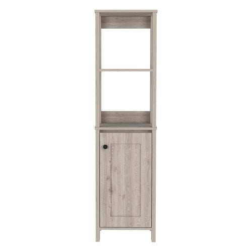 Linen Single Door Cabinet 59" H, Two Interior Shelves, Two Open Shelves, Light Gray image 3