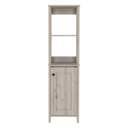 Linen Single Door Cabinet 59" H, Two Interior Shelves, Two Open Shelves, Light Gray image 3