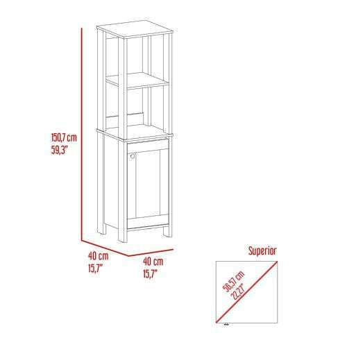 Linen Single Door Cabinet 59" H, Two Interior Shelves, Two Open Shelves, Light Gray image 6