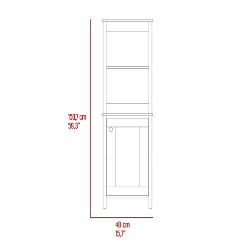 Linen Single Door Cabinet 59" H, Two Interior Shelves, Two Open Shelves, Light Gray image 5