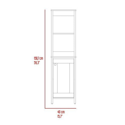 Linen Single Door Cabinet 59" H, Two Interior Shelves, Two Open Shelves, Light Gray image 5