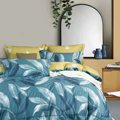 Linnett Blue Banana Leaves 100% Cotton  Reversible Comforter Set image 1