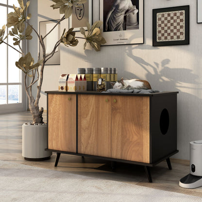 Litter Box Enclosure, Cat Litter Box Furniture with Hidden Plug, 3 Doors,Indoor Cat Washroom Storage Bench Side Table Ca image 5