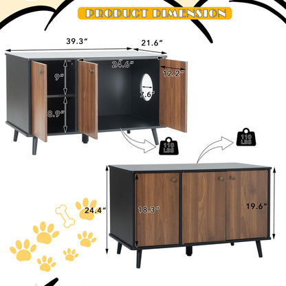 Litter Box Enclosure, Cat Litter Box Furniture with Hidden Plug, 3 Doors,Indoor Cat Washroom Storage Bench Side Table Ca image 7