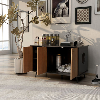 Litter Box Enclosure, Cat Litter Box Furniture with Hidden Plug, 3 Doors,Indoor Cat Washroom Storage Bench Side Table Ca image 2