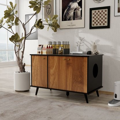 Litter Box Enclosure, Cat Litter Box Furniture with Hidden Plug, 3 Doors,Indoor Cat Washroom Storage Bench Side Table Ca image 4