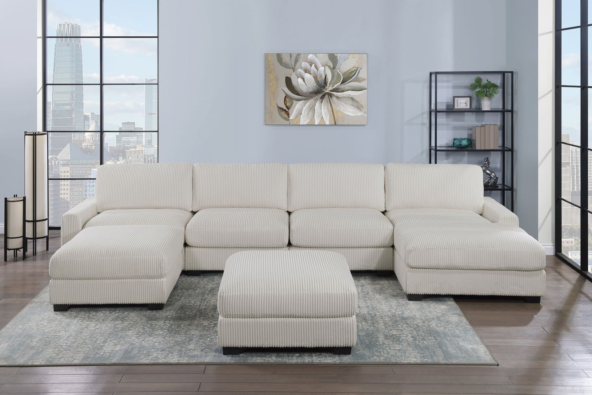 Living Room Furniture Armless Chair Beige Wide-Welt Corduroy 1pc Armless Chair Soft Cushion Wood Legs image 8