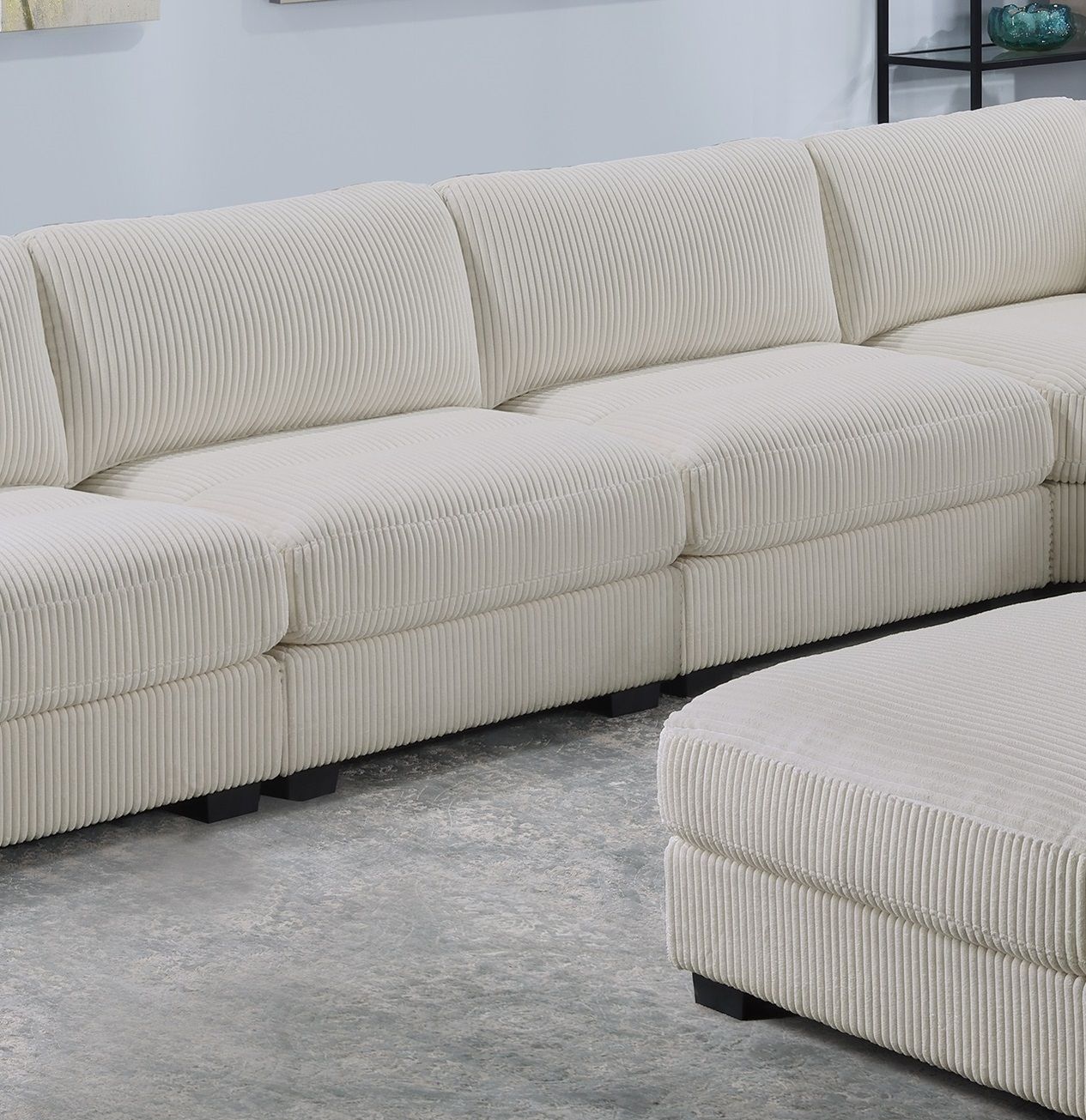 Living Room Furniture Armless Chair Beige Wide-Welt Corduroy 1pc Armless Chair Soft Cushion Wood Legs image 7