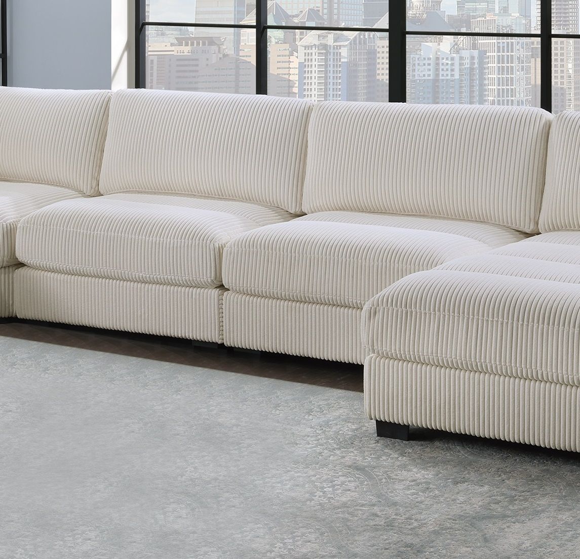 Living Room Furniture Armless Chair Beige Wide-Welt Corduroy 1pc Armless Chair Soft Cushion Wood Legs image 4