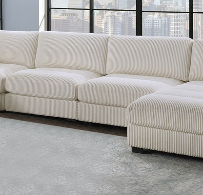 Living Room Furniture Armless Chair Beige Wide-Welt Corduroy 1pc Armless Chair Soft Cushion Wood Legs image 4