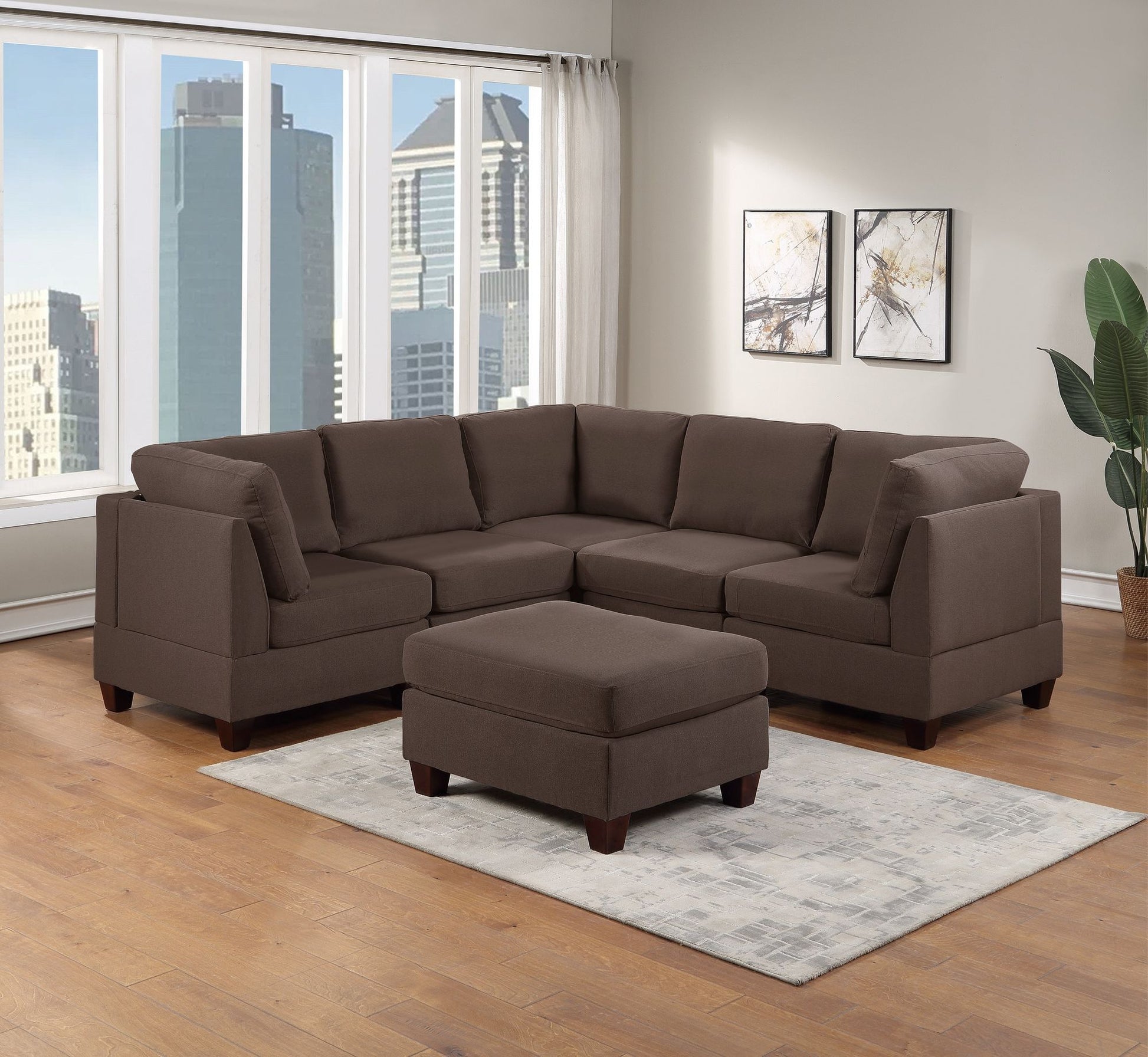 Black coffee corner wedge sofa multiple angles