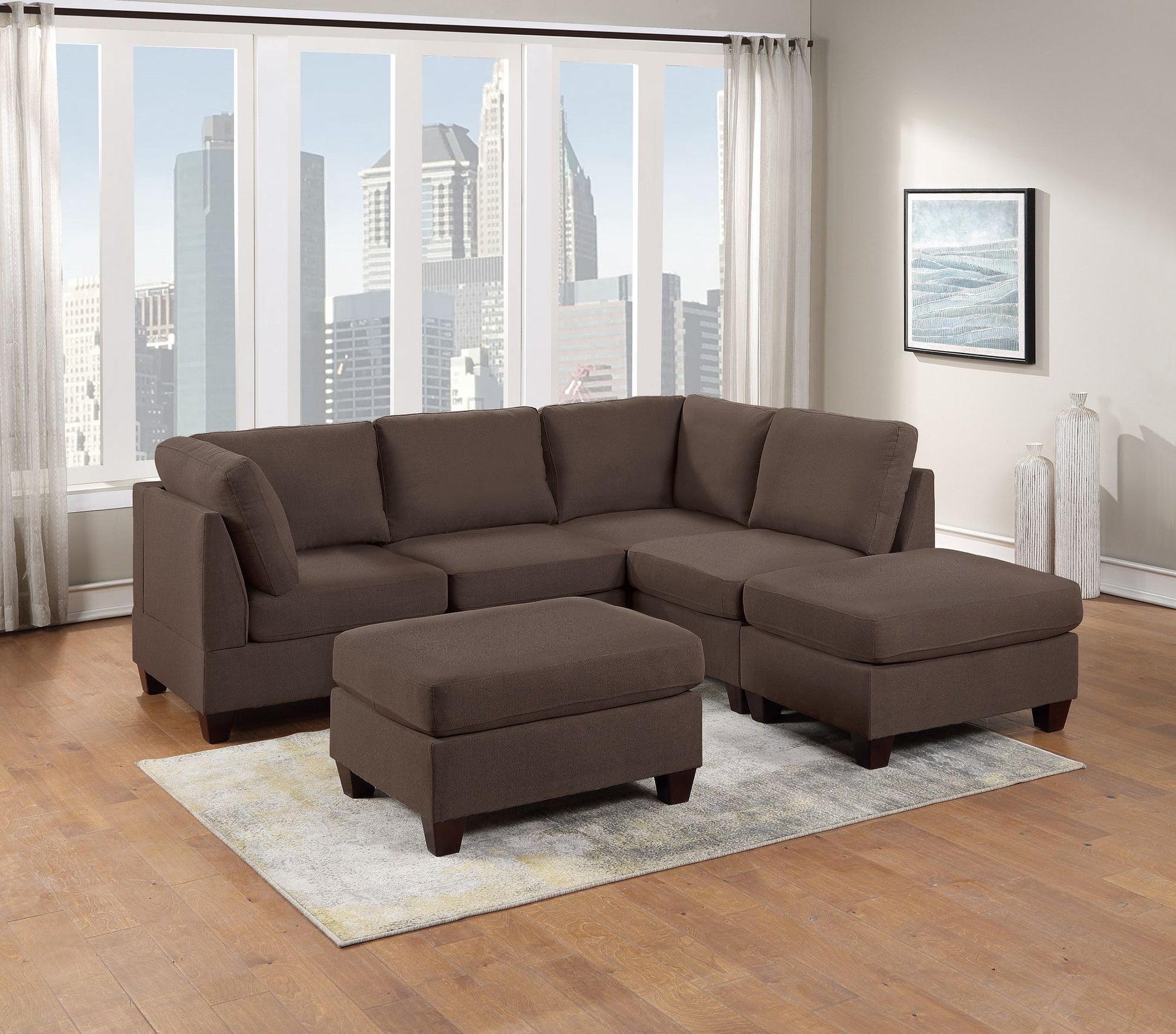 Living Room Furniture Corner Wedge Black Coffee Linen Like Fabric 1pc Cushion Wedge Sofa Wooden Legs image 13