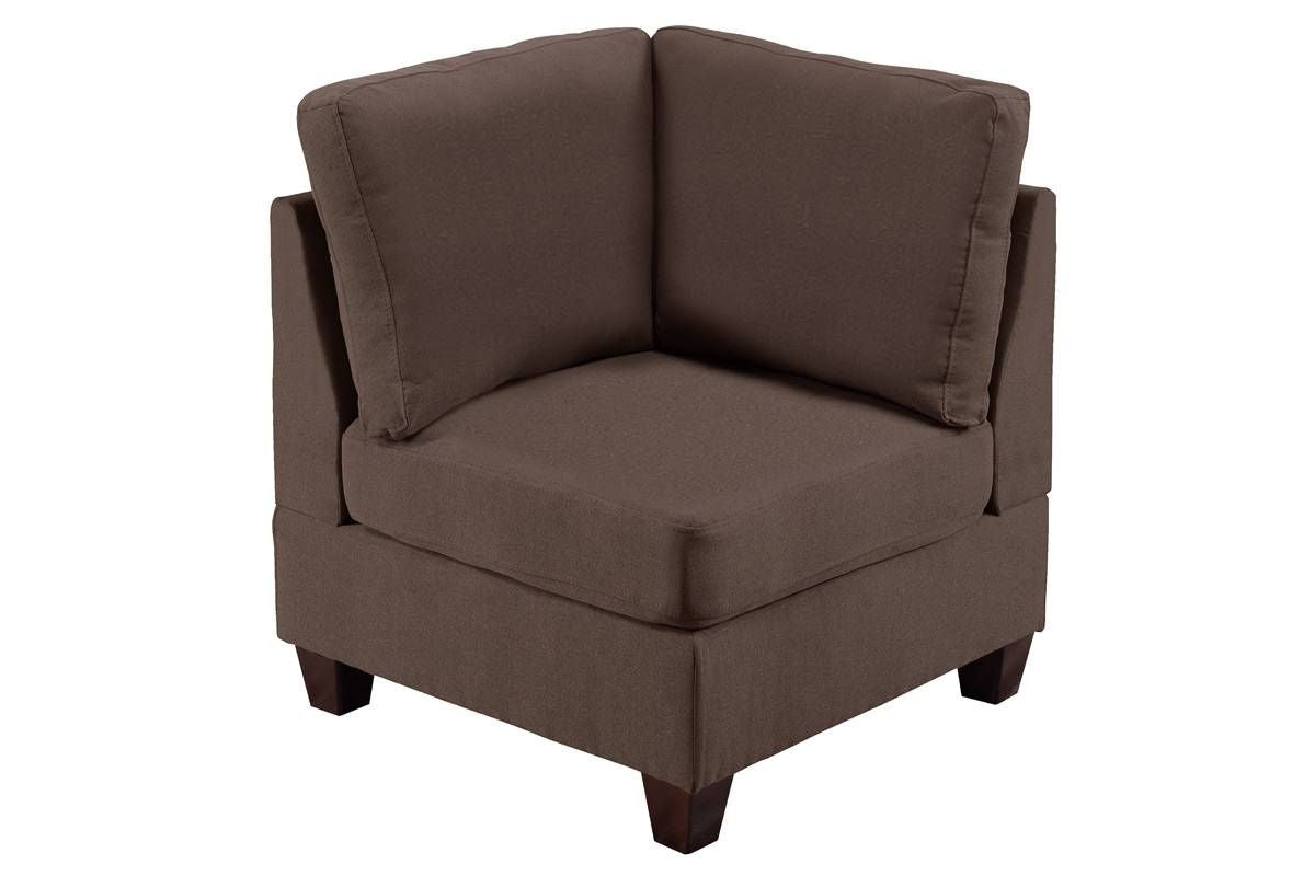 Black coffee linen corner wedge sofa front view with wooden legs
