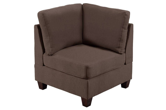 Black coffee linen corner wedge sofa front view with wooden legs