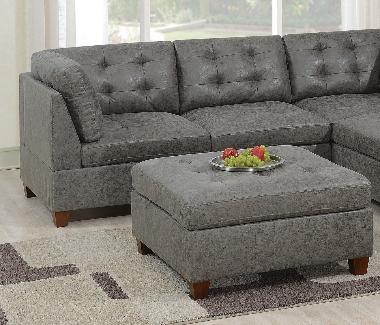 Living Room Furniture Tufted Cocktail Ottoman Antique Grey Breathable Leatherette 1pc Cushion Ottoman Seat Wooden Legs image 4