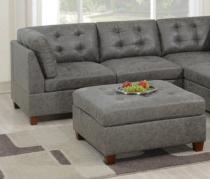 Living Room Furniture Tufted Cocktail Ottoman Antique Grey Breathable Leatherette 1pc Cushion Ottoman Seat Wooden Legs image 4