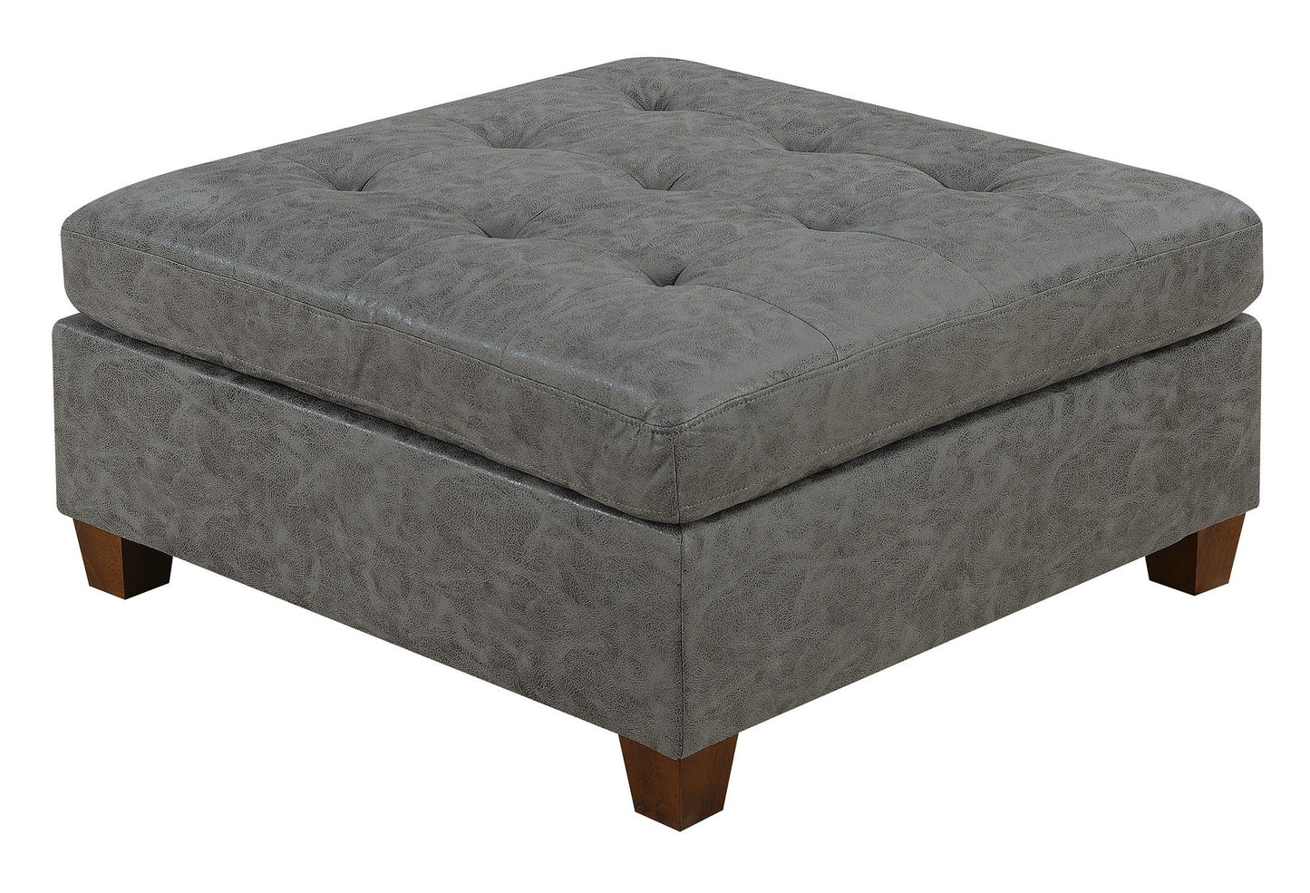 Living Room Furniture Tufted Cocktail Ottoman Antique Grey Breathable Leatherette 1pc Cushion Ottoman Seat Wooden Legs image 1