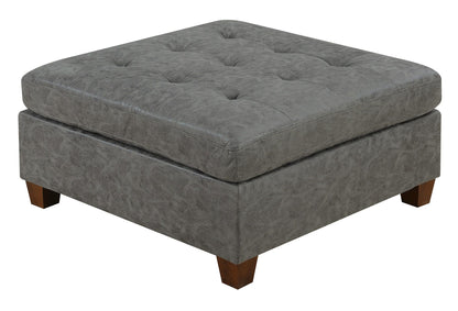 Living Room Furniture Tufted Cocktail Ottoman Antique Grey Breathable Leatherette 1pc Cushion Ottoman Seat Wooden Legs image 1