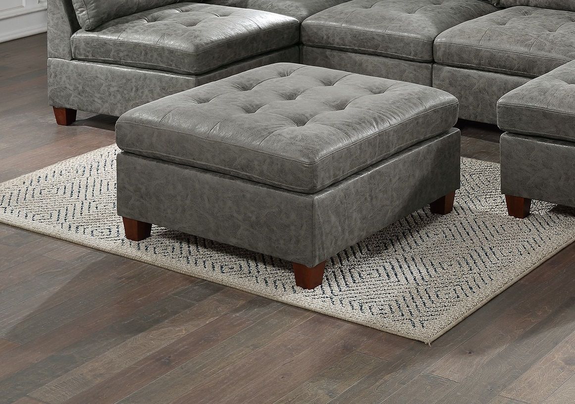 Living Room Furniture Tufted Cocktail Ottoman Antique Grey Breathable Leatherette 1pc Cushion Ottoman Seat Wooden Legs image 6