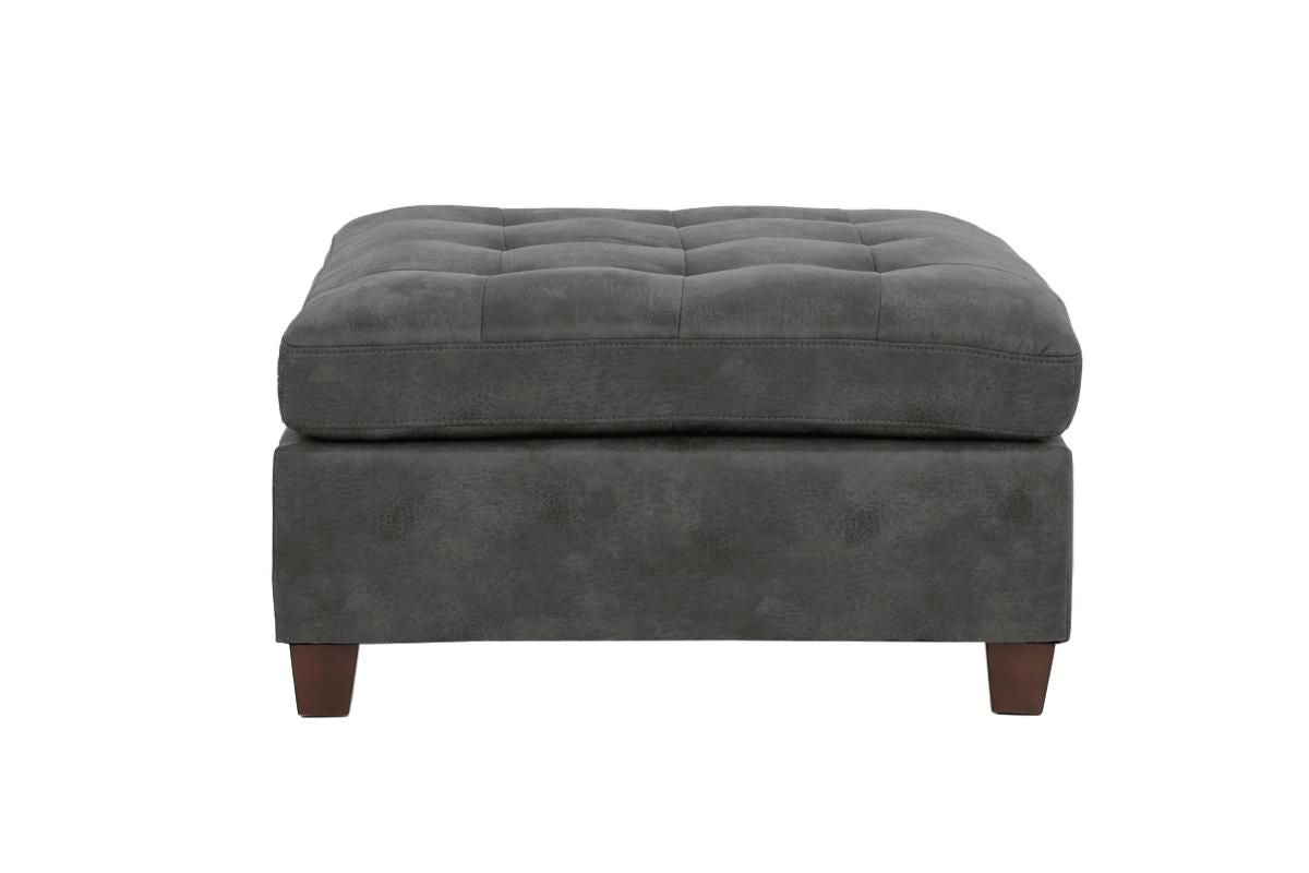 Living Room Furniture Tufted Cocktail Ottoman Antique Grey Breathable Leatherette 1pc Cushion Ottoman Seat Wooden Legs image 3