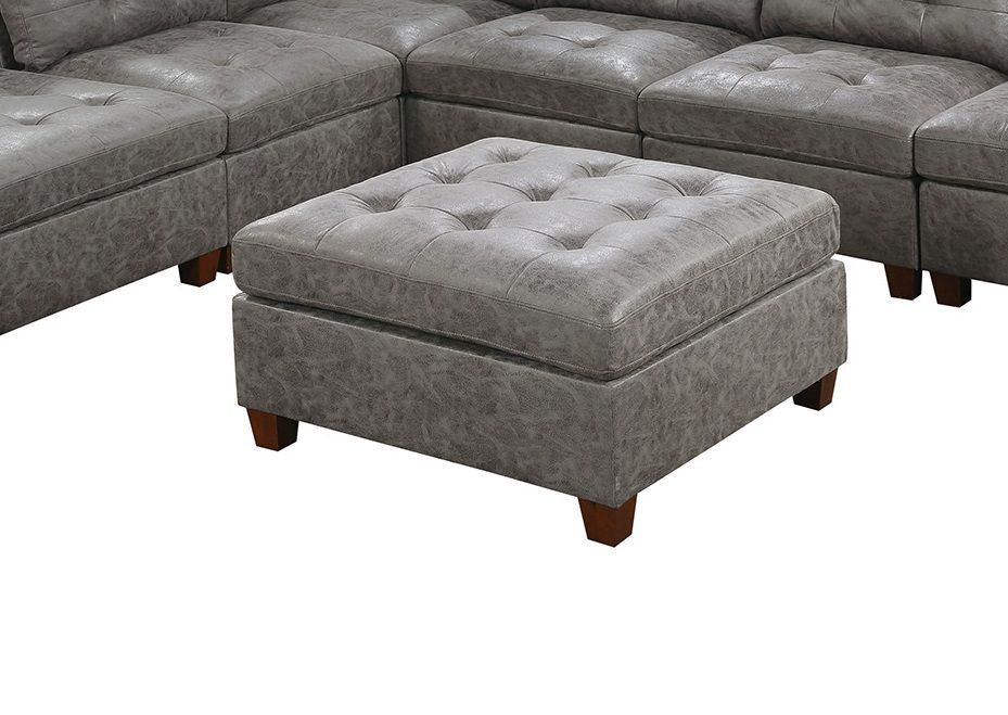 Living Room Furniture Tufted Cocktail Ottoman Antique Grey Breathable Leatherette 1pc Cushion Ottoman Seat Wooden Legs image 5