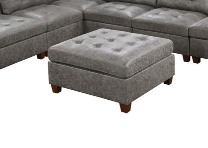 Living Room Furniture Tufted Cocktail Ottoman Antique Grey Breathable Leatherette 1pc Cushion Ottoman Seat Wooden Legs image 5