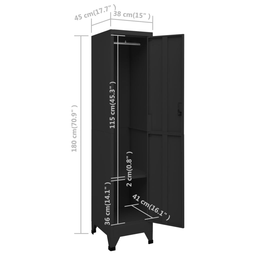 Locker Cabinet Black 15"x17.7"x70.9" Steel image 8