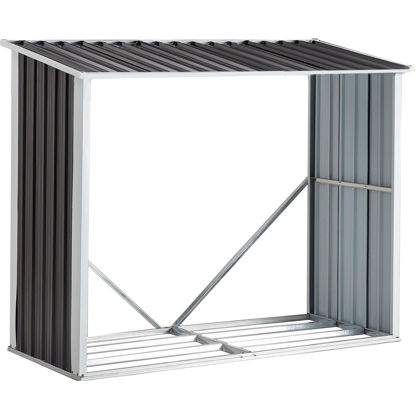 Log Storage Shed, Log Holder with Roof, Log Storage Shed, Firewood Rack for Backyard Garden Patio Porch, Anthracite Galv image 1