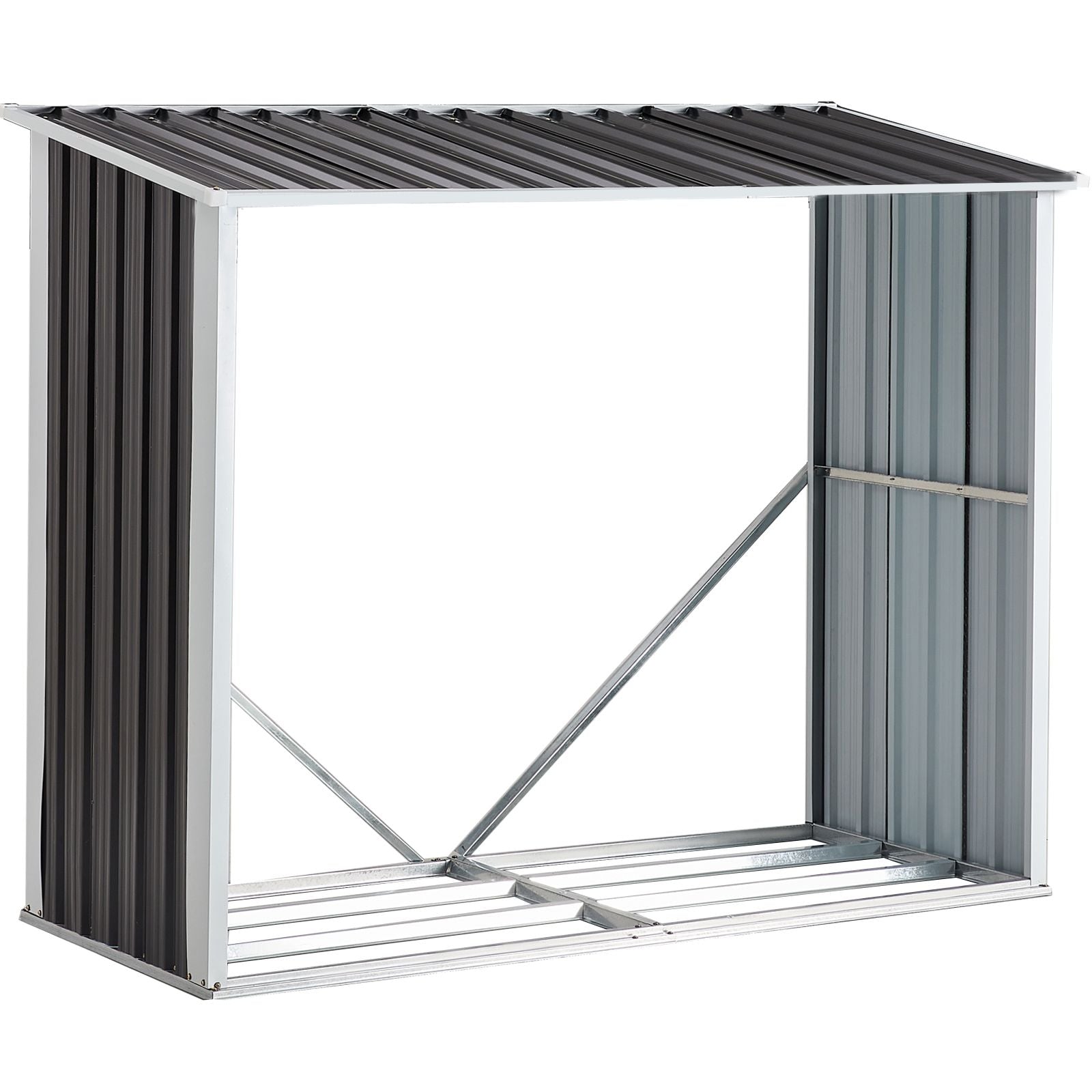 Log Storage Shed, Log Holder with Roof, Log Storage Shed, Firewood Rack for Backyard Garden Patio Porch, Anthracite Galv image 1