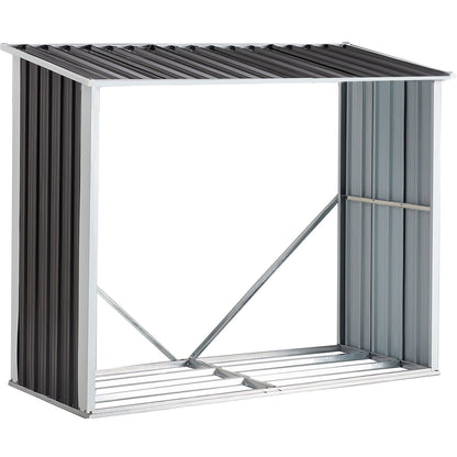 Log Storage Shed, Log Holder with Roof, Log Storage Shed, Firewood Rack for Backyard Garden Patio Porch, Anthracite Galv image 1