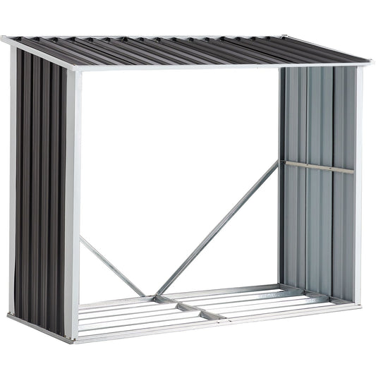 Log Storage Shed - Galvanized Steel Firewood Rack with Roof - Front View