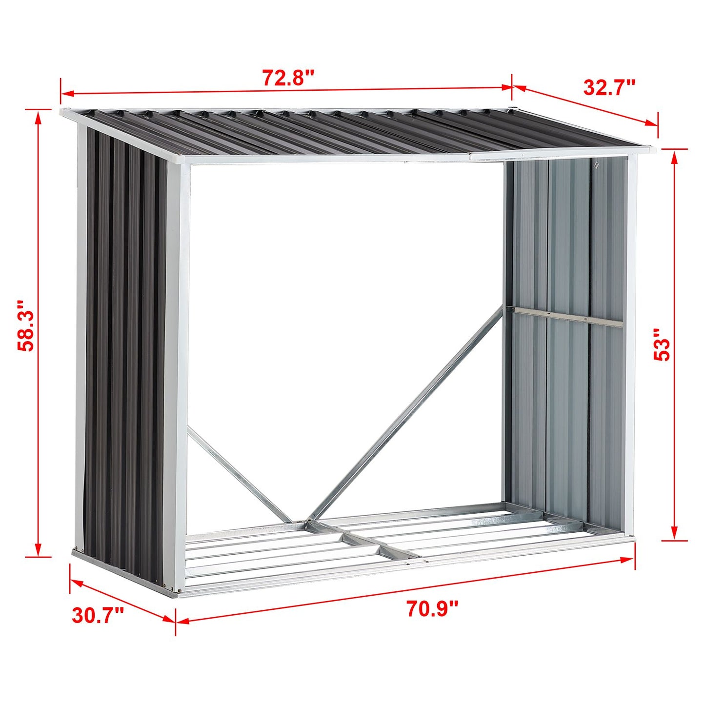 Log Storage Shed, Log Holder with Roof, Log Storage Shed, Firewood Rack for Backyard Garden Patio Porch, Anthracite Galv image 6