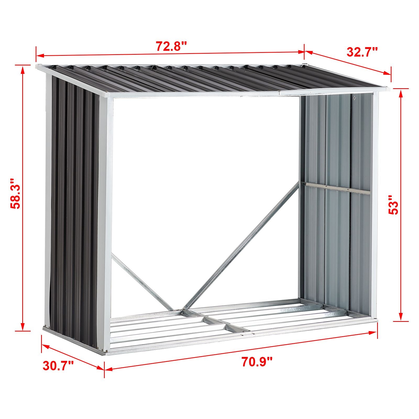 Log Storage Shed, Log Holder with Roof, Log Storage Shed, Firewood Rack for Backyard Garden Patio Porch, Anthracite Galv image 6