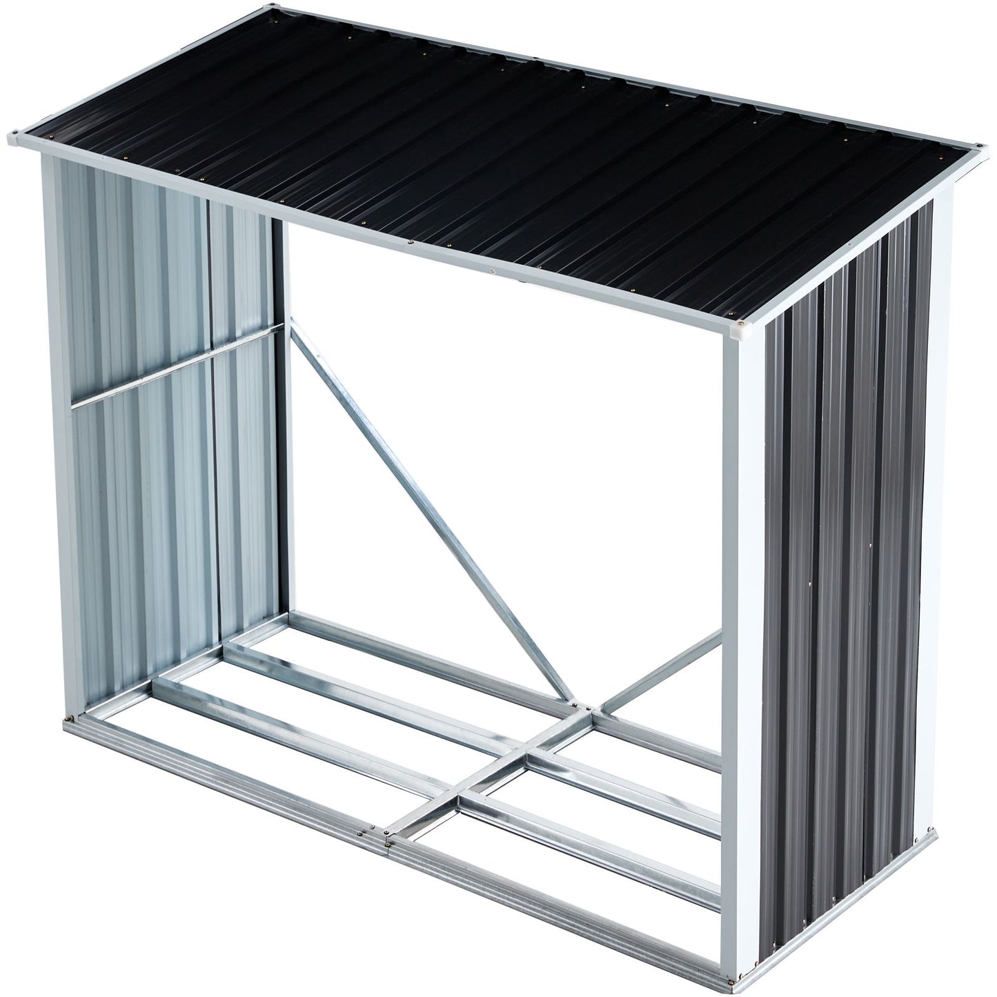 Log Storage Shed, Log Holder with Roof, Log Storage Shed, Firewood Rack for Backyard Garden Patio Porch, Anthracite Galv image 2