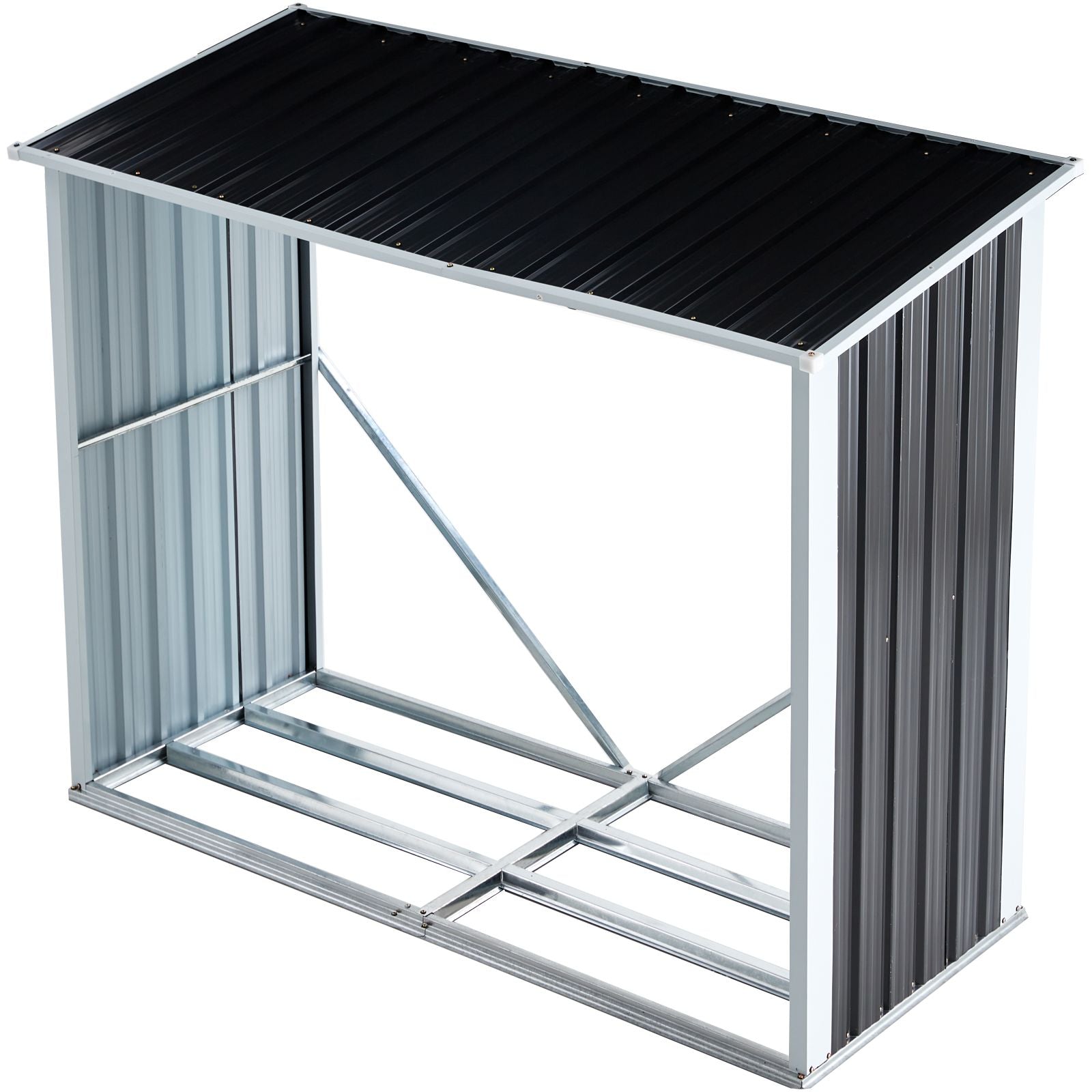 Log Storage Shed, Log Holder with Roof, Log Storage Shed, Firewood Rack for Backyard Garden Patio Porch, Anthracite Galv image 2