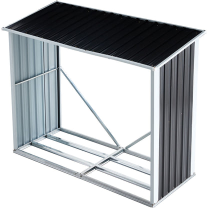 Log Storage Shed, Log Holder with Roof, Log Storage Shed, Firewood Rack for Backyard Garden Patio Porch, Anthracite Galv image 2
