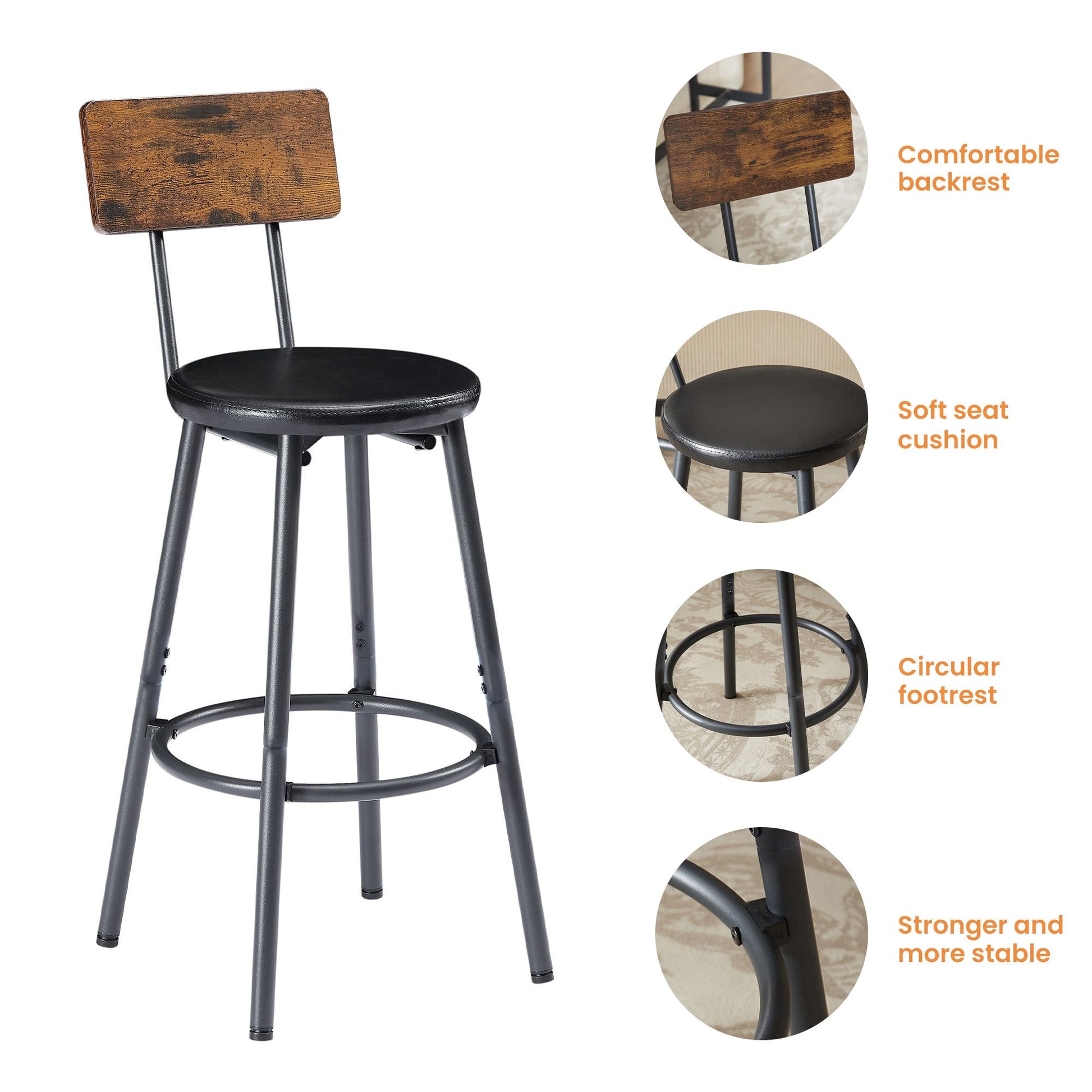 Long Bar Table Set with 3 PU Upholstered Bar Stools, Industrial Bar Table and Chairs for Kitchen Breakfast Table, Living image 8