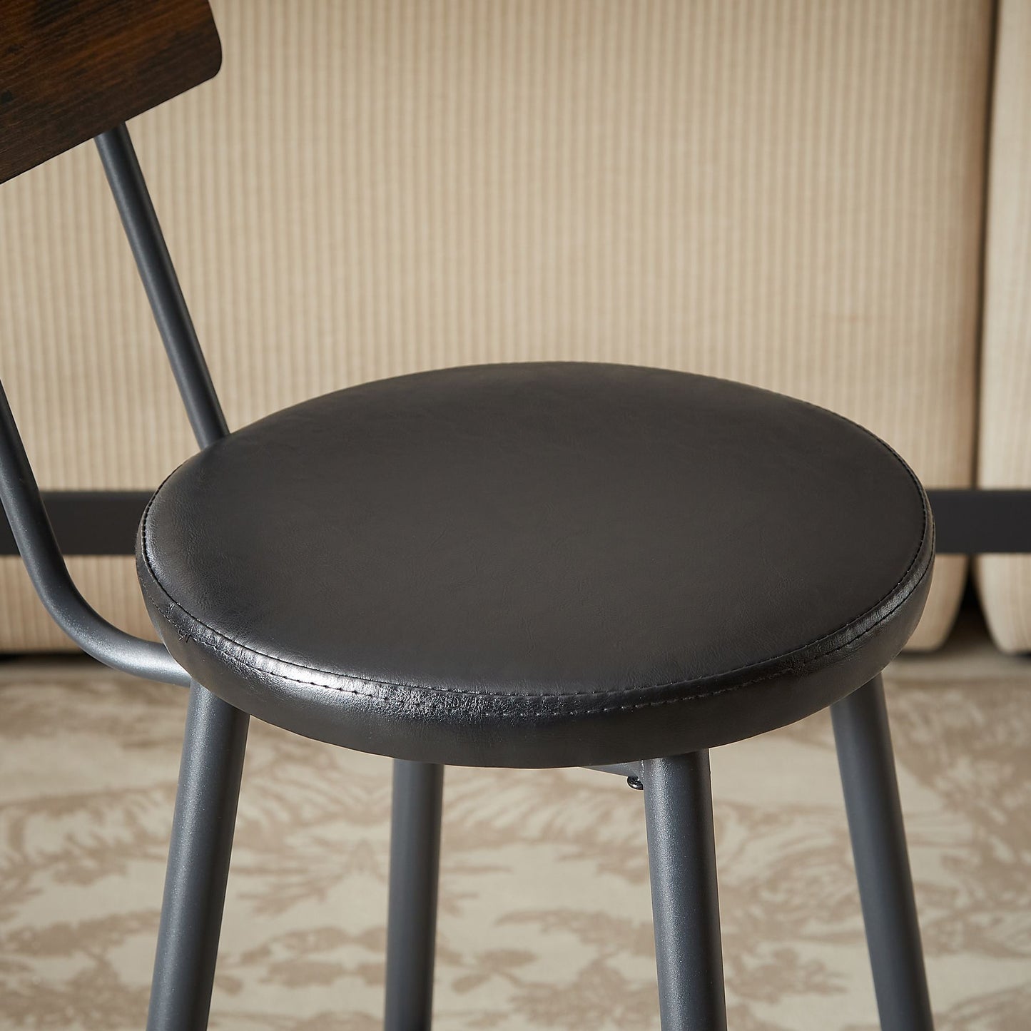 Long Bar Table Set with 3 PU Upholstered Bar Stools, Industrial Bar Table and Chairs for Kitchen Breakfast Table, Living image 13