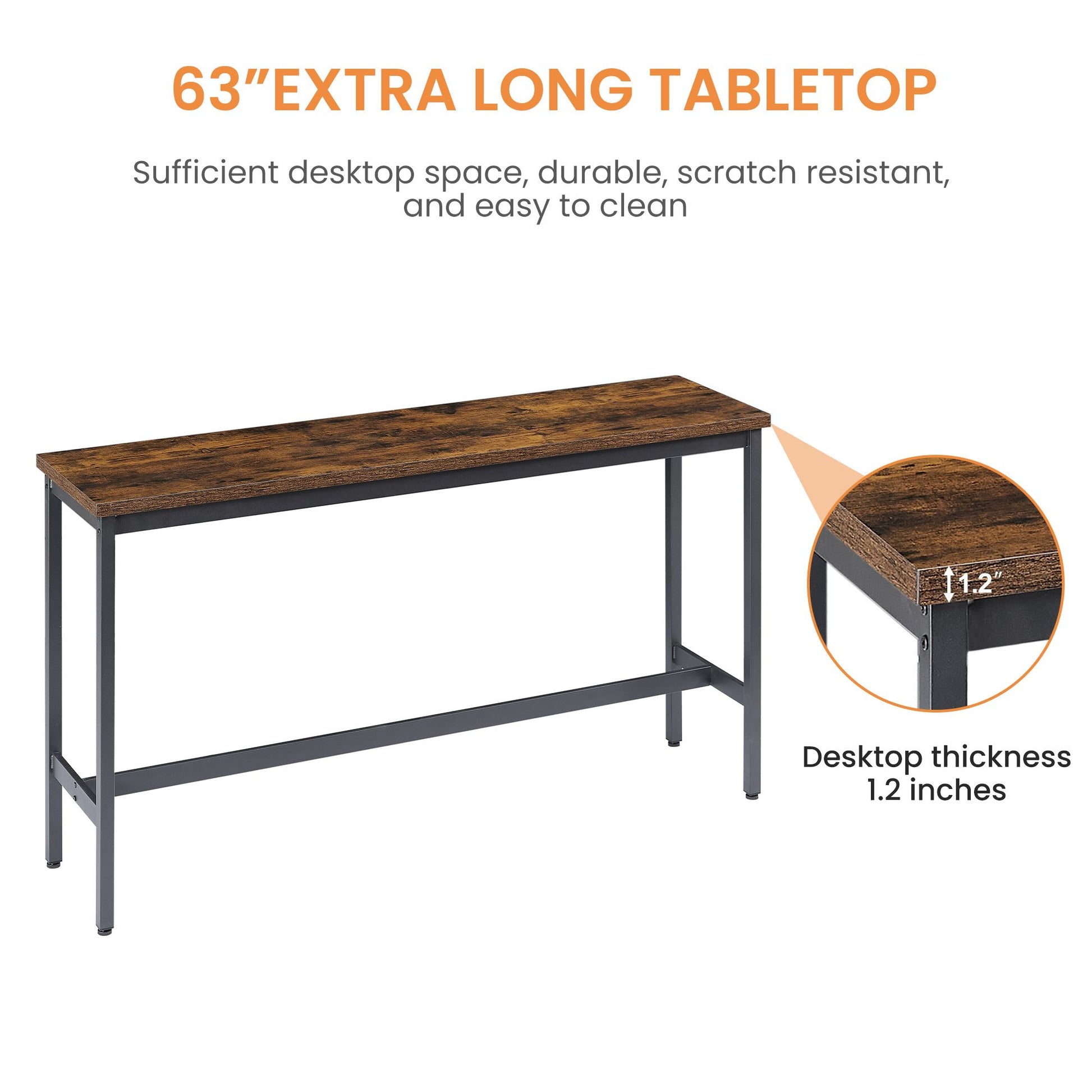 Long Bar Table Set with 3 PU Upholstered Bar Stools, Industrial Bar Table and Chairs for Kitchen Breakfast Table, Living image 9