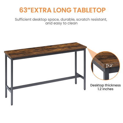 Long Bar Table Set with 3 PU Upholstered Bar Stools, Industrial Bar Table and Chairs for Kitchen Breakfast Table, Living image 9