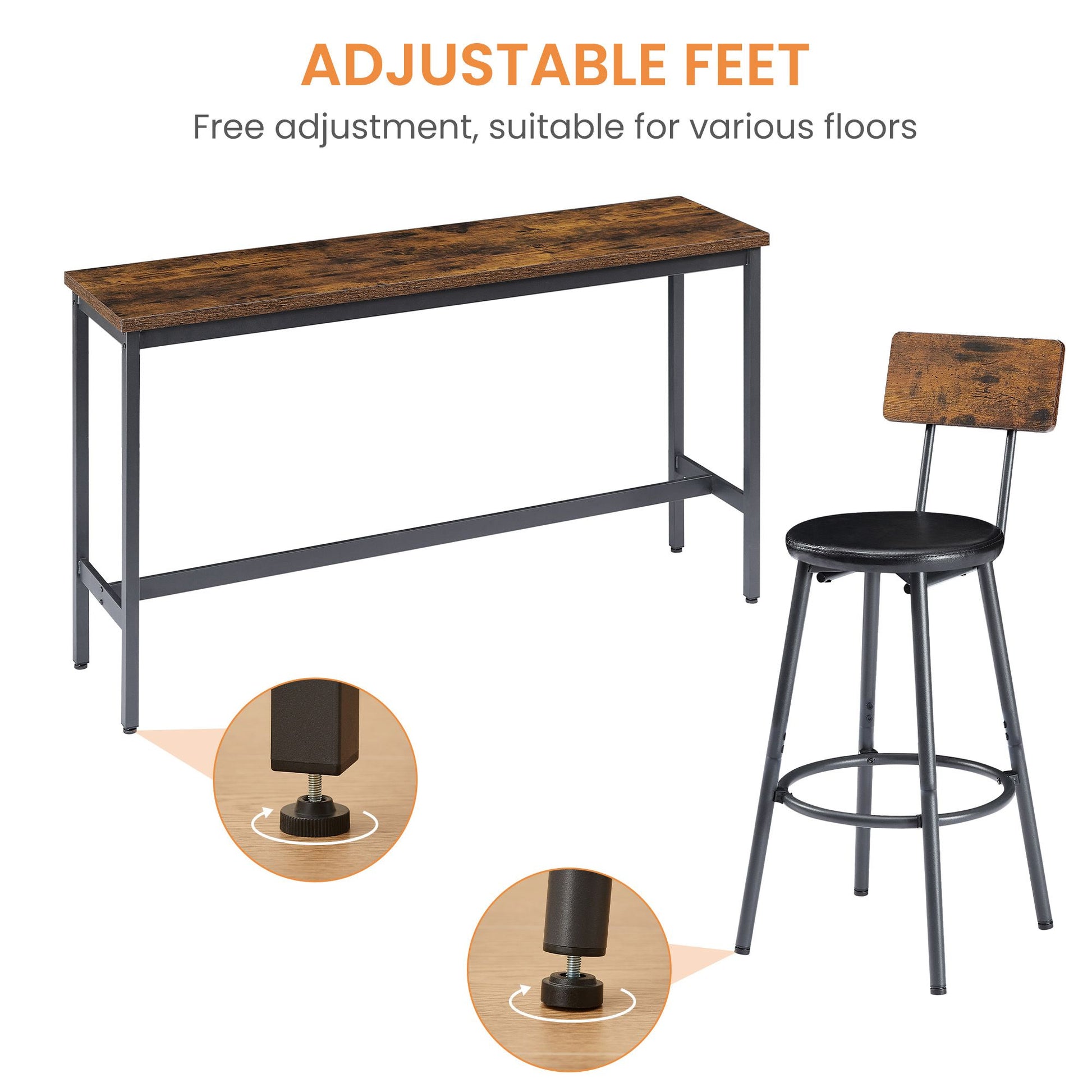 Long Bar Table Set with 3 PU Upholstered Bar Stools, Industrial Bar Table and Chairs for Kitchen Breakfast Table, Living image 10