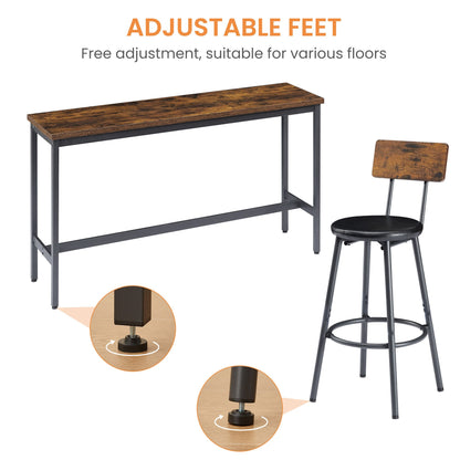 Long Bar Table Set with 3 PU Upholstered Bar Stools, Industrial Bar Table and Chairs for Kitchen Breakfast Table, Living image 10