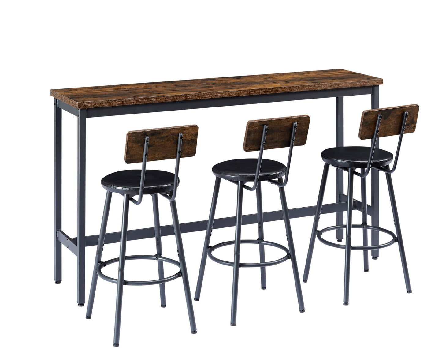 Long Bar Table Set with 3 PU Upholstered Bar Stools, Industrial Bar Table and Chairs for Kitchen Breakfast Table, Living image 5