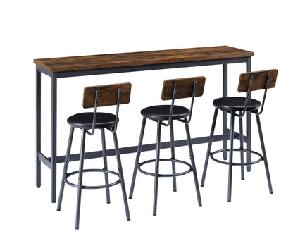 Long Bar Table Set with 3 PU Upholstered Bar Stools, Industrial Bar Table and Chairs for Kitchen Breakfast Table, Living image 5