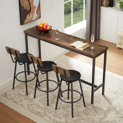 Long Bar Table Set with 3 PU Upholstered Bar Stools, Industrial Bar Table and Chairs for Kitchen Breakfast Table, Living image 2