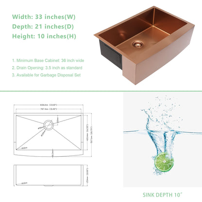 Lordear Gold Farmhouse Sink 16 Gauge Kitchen Sink Apron Front Single Bowl Rose Gold Stainless Steel Sink image 5