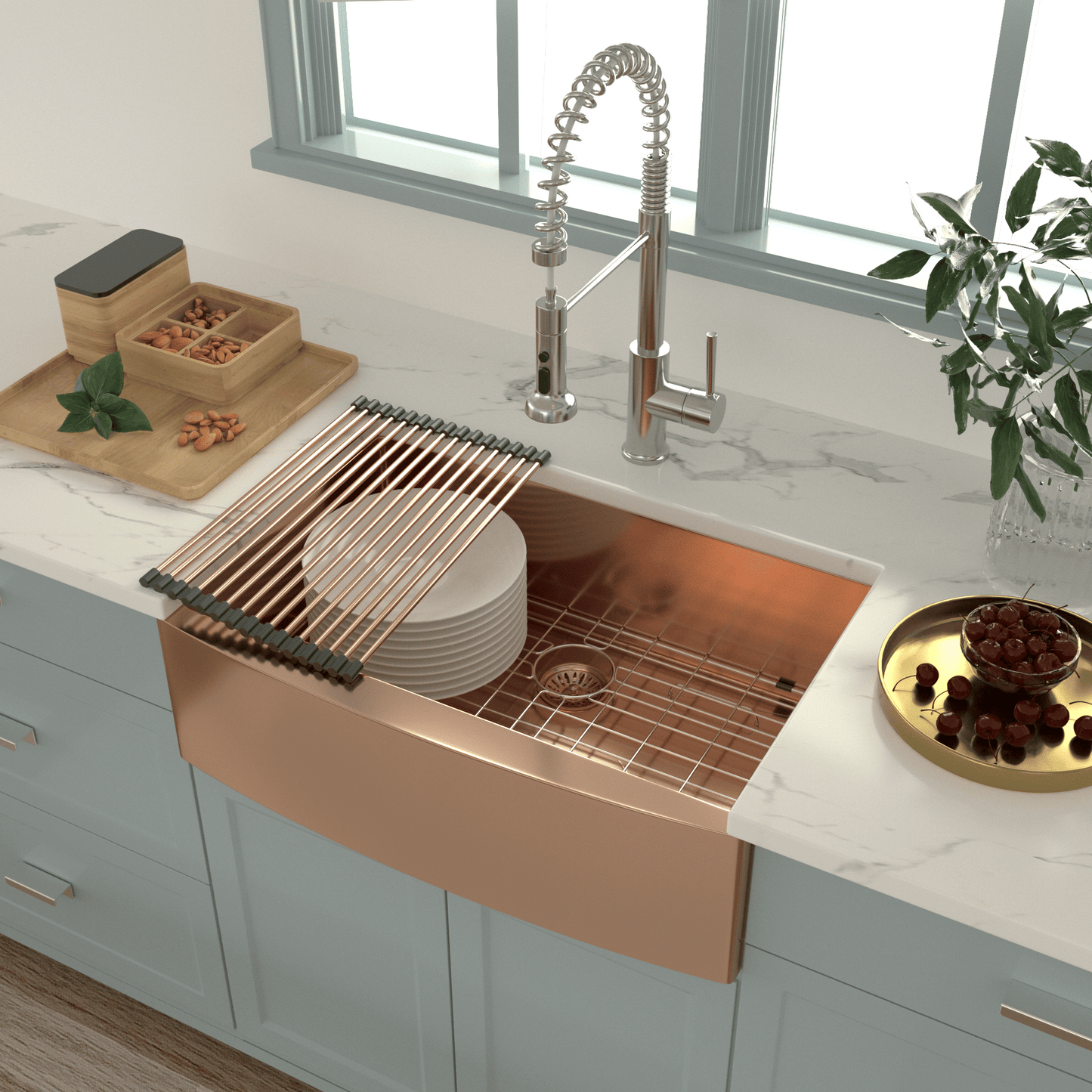 Lordear Gold Farmhouse Sink 16 Gauge Kitchen Sink Apron Front Single Bowl Rose Gold Stainless Steel Sink image 3
