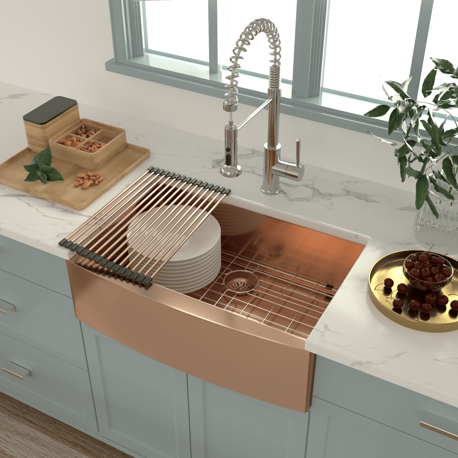 Lordear Gold Farmhouse Sink 16 Gauge Kitchen Sink Apron Front Single Bowl Rose Gold Stainless Steel Sink image 3