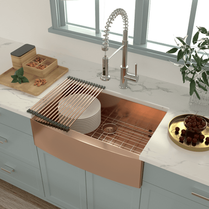 Lordear Gold Farmhouse Sink 16 Gauge Kitchen Sink Apron Front Single Bowl Rose Gold Stainless Steel Sink image 3
