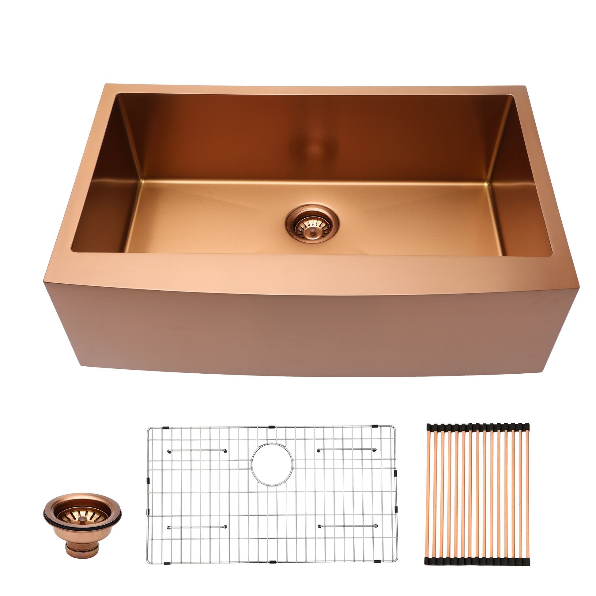 Lordear Gold Farmhouse Sink 16 Gauge Kitchen Sink Apron Front Single Bowl Rose Gold Stainless Steel Sink image 1